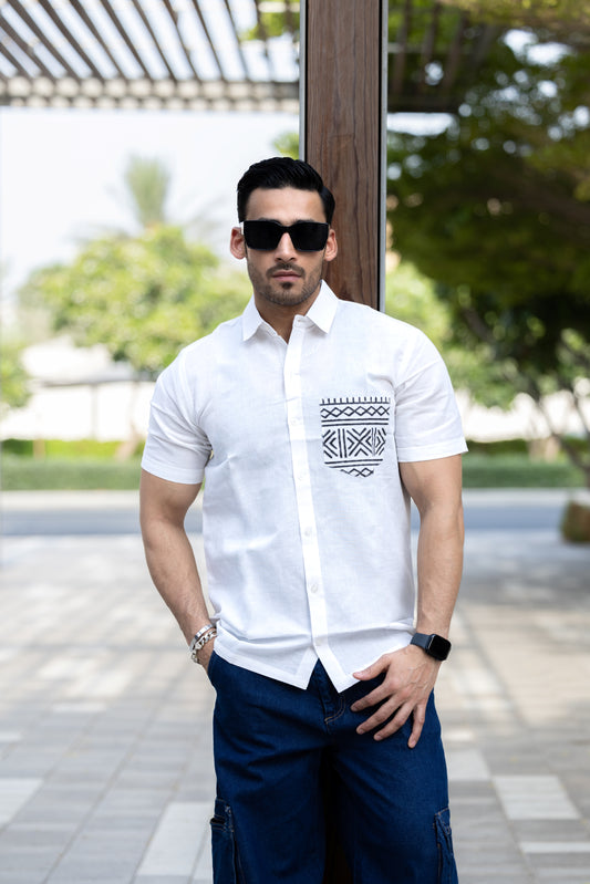 Karigar Edit White Shirt- Indie Pocket Print