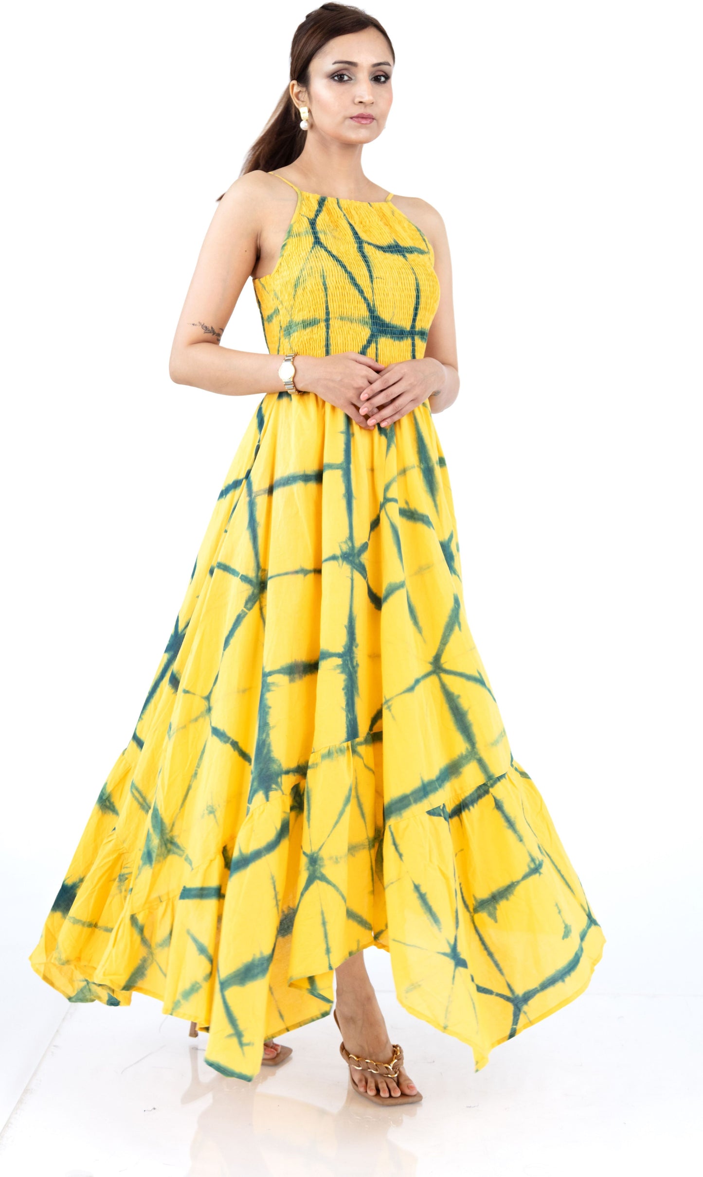 Yellow Shirred Maxi Dress