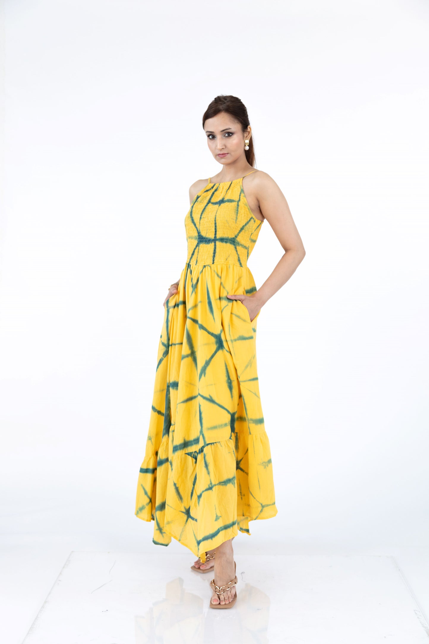 Yellow Shirred Maxi Dress