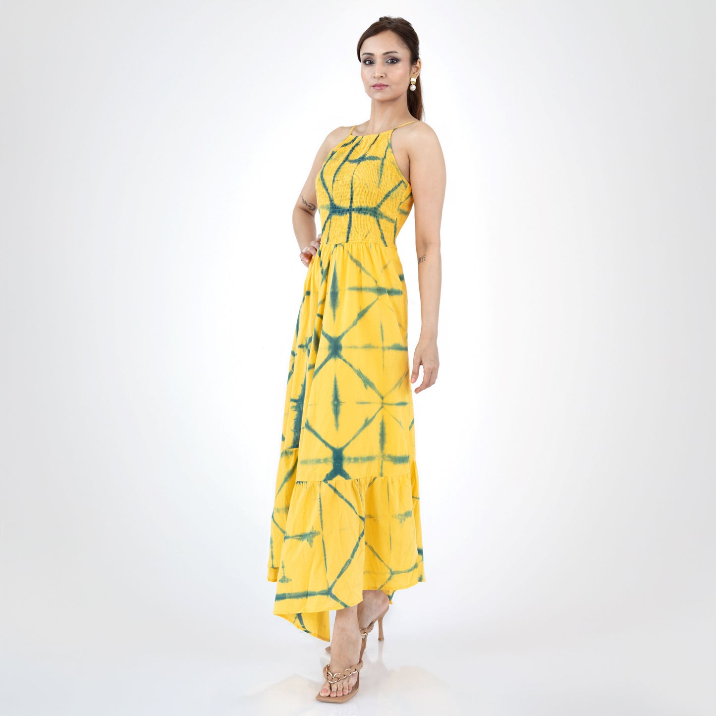 Yellow Shirred Maxi Dress