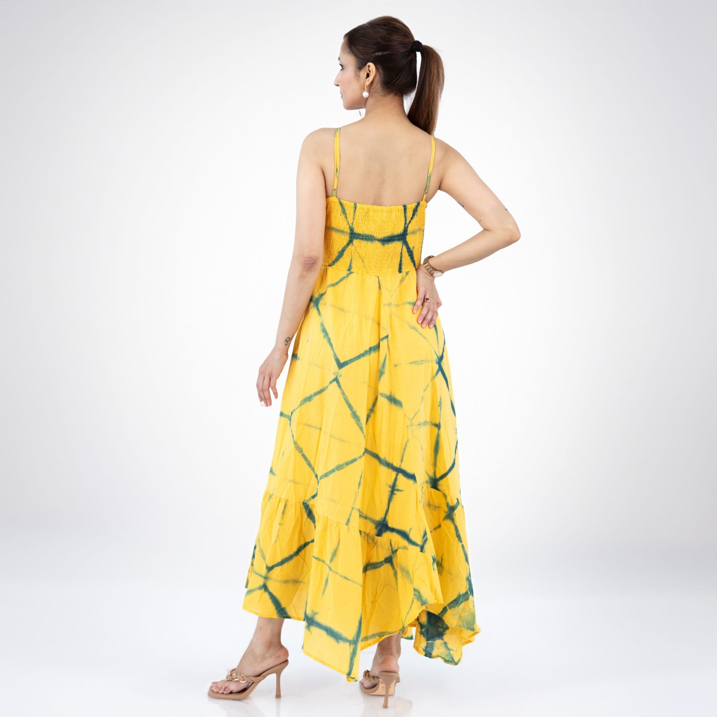 Yellow Shirred Maxi Dress