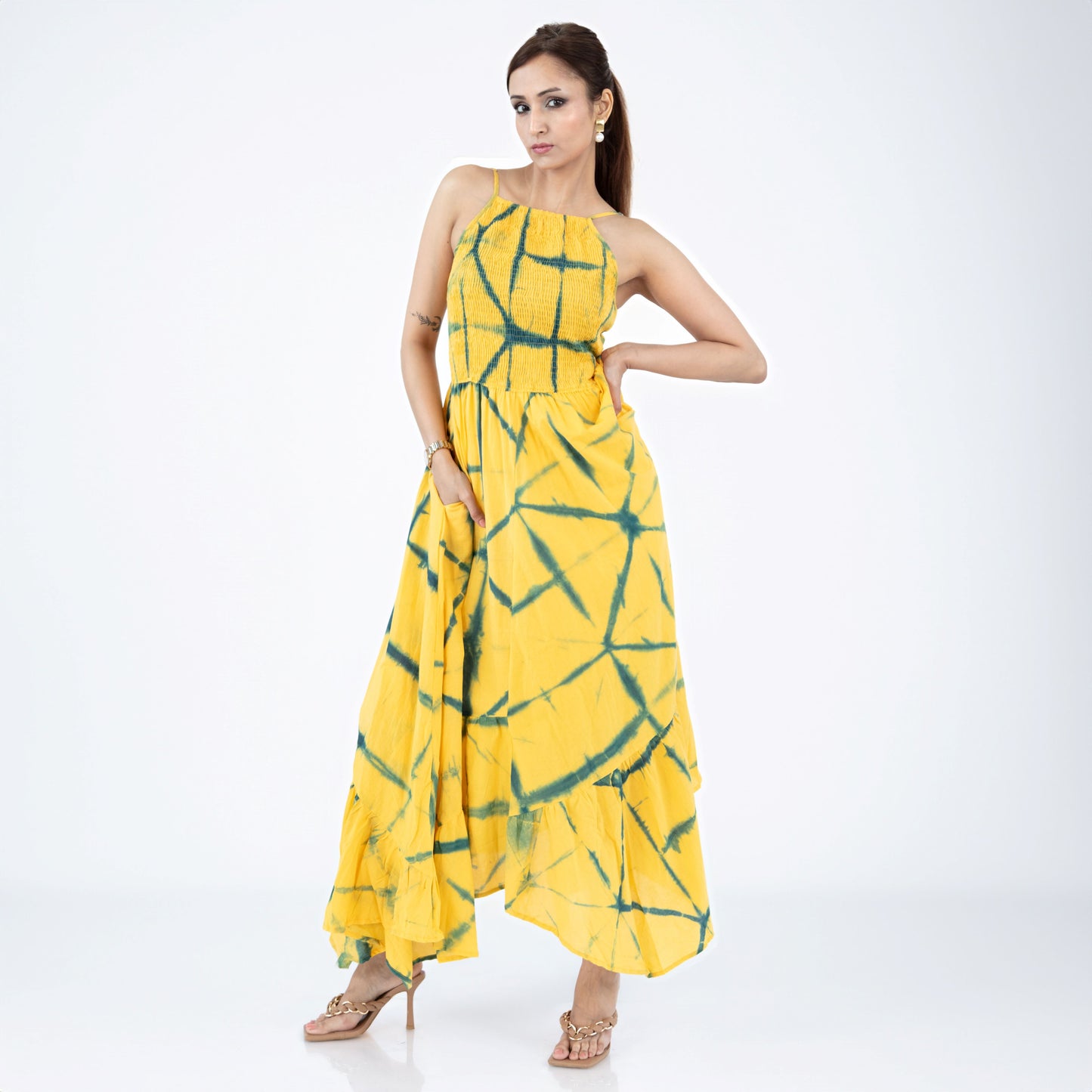 Yellow Shirred Maxi Dress