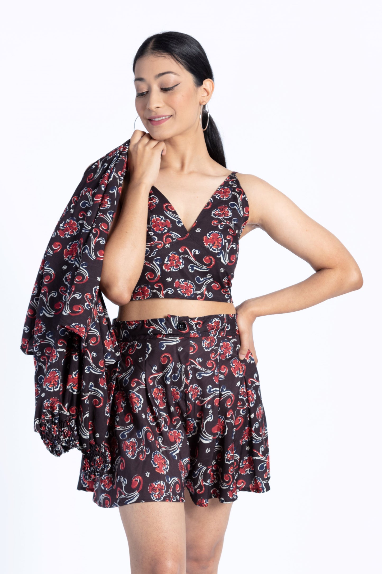 Black Floral Bralette & Cape Set