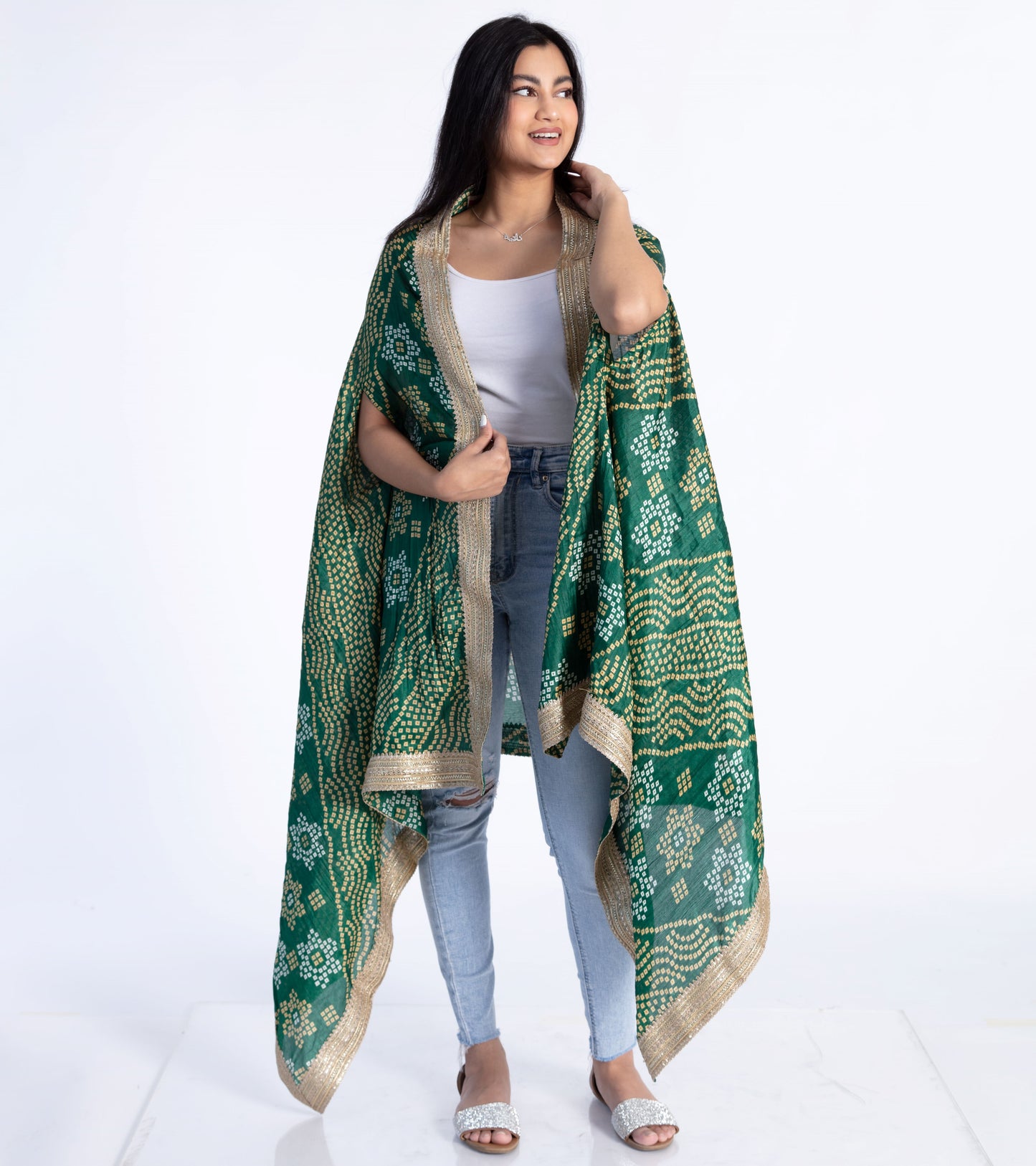 Green Bandhani Ethnic Cape