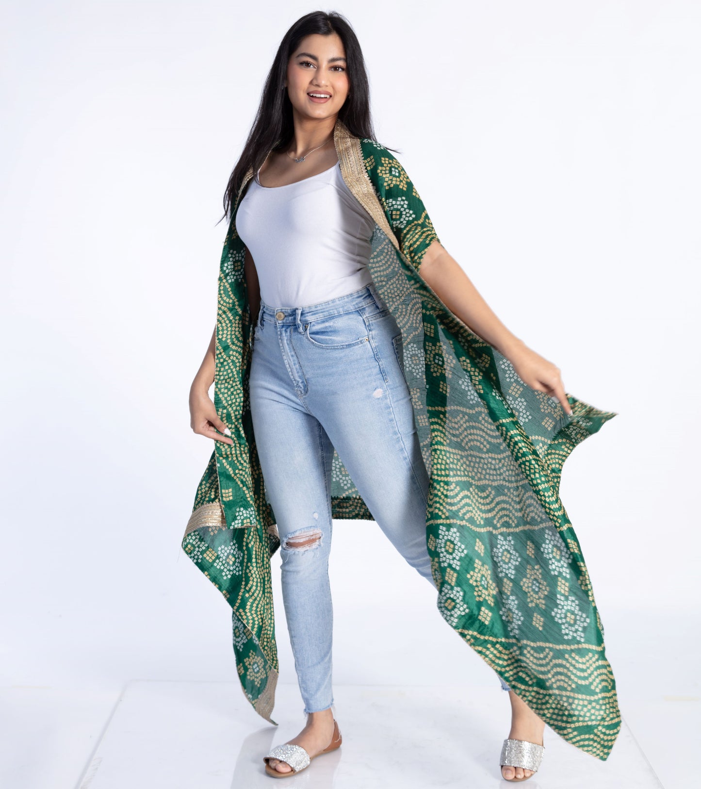 Green Bandhani Ethnic Cape