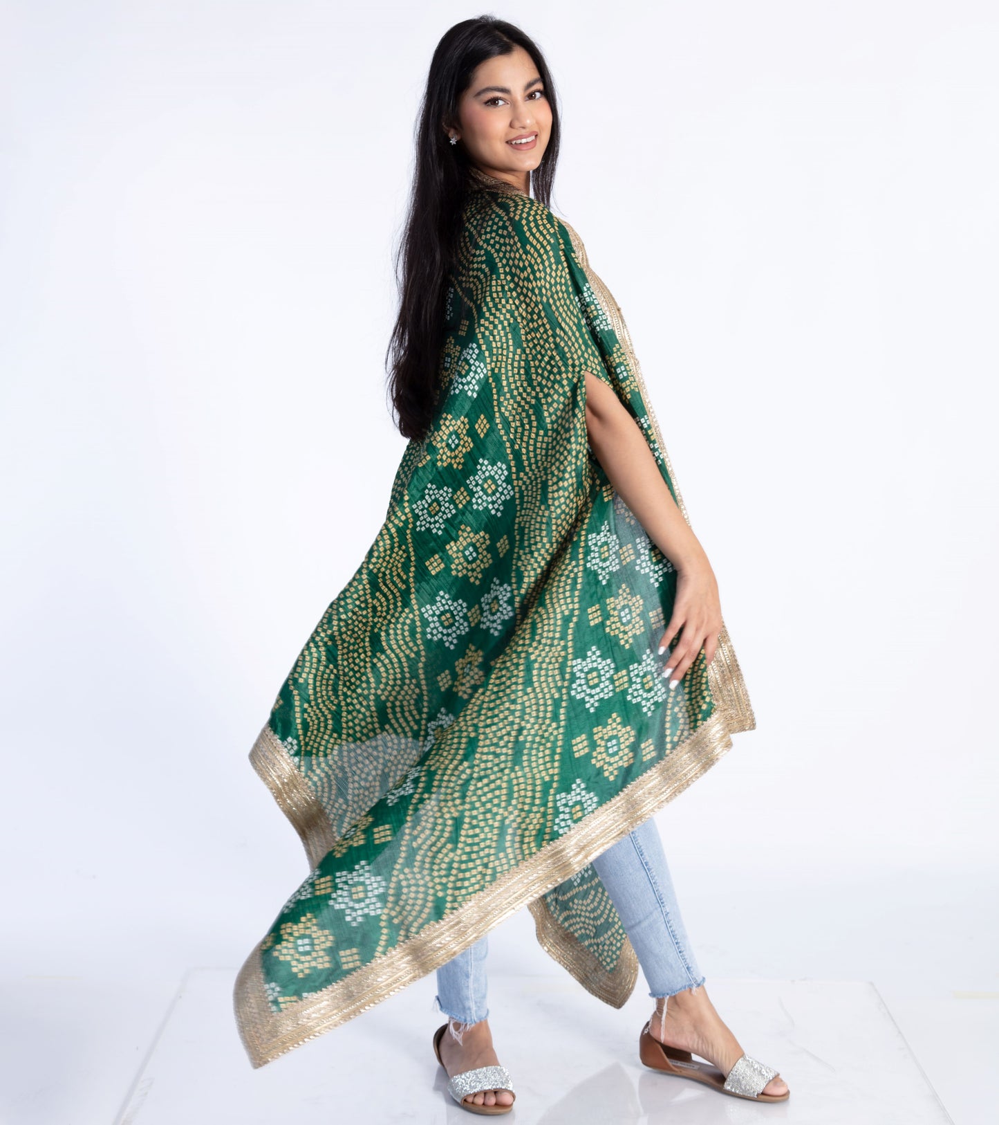 Green Bandhani Ethnic Cape