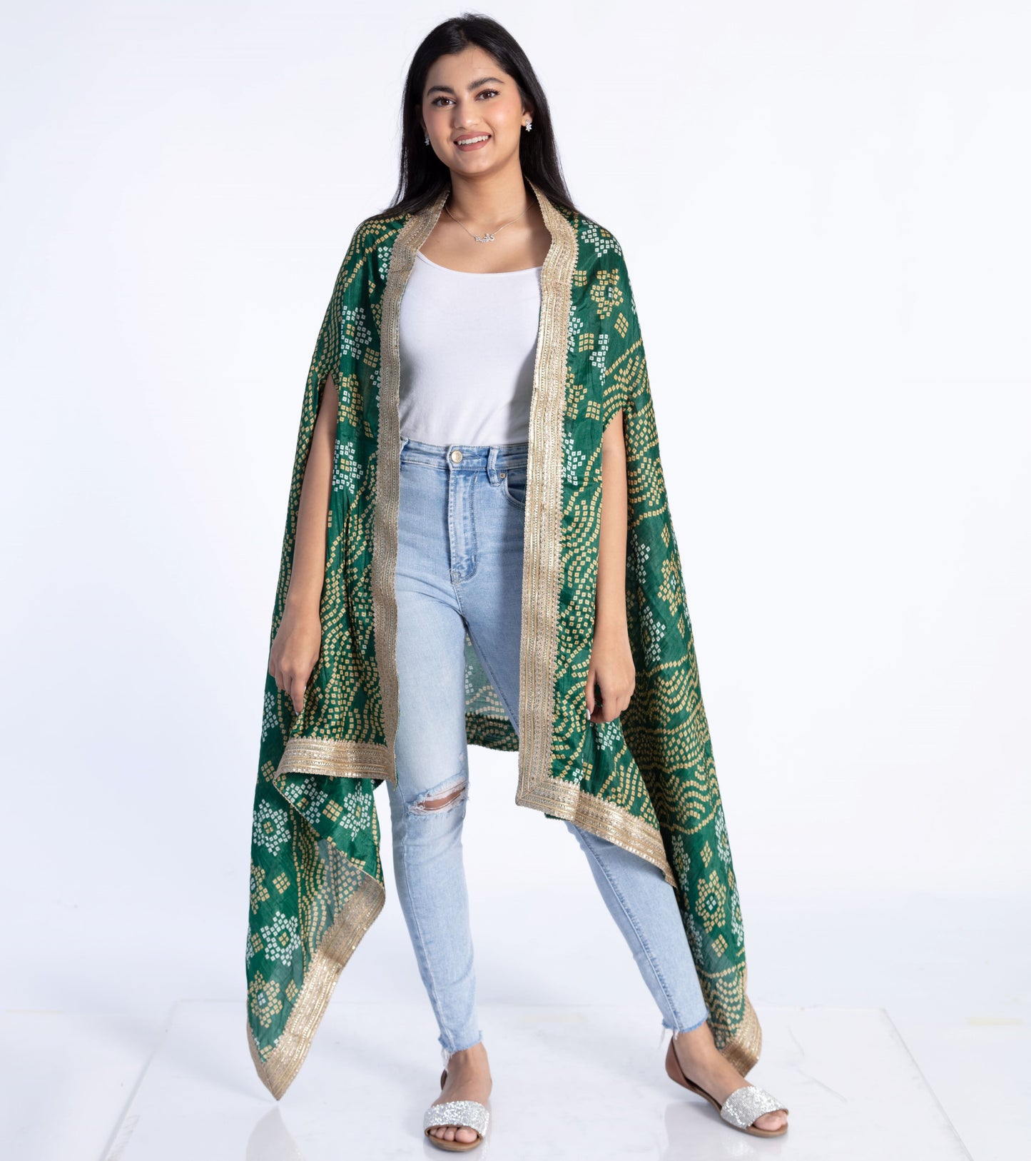 Green Bandhani Ethnic Cape