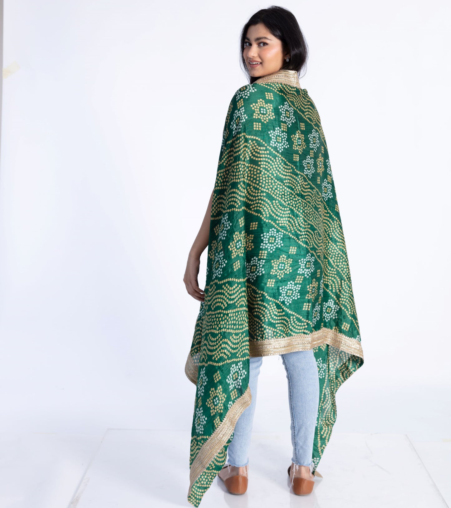 Green Bandhani Ethnic Cape