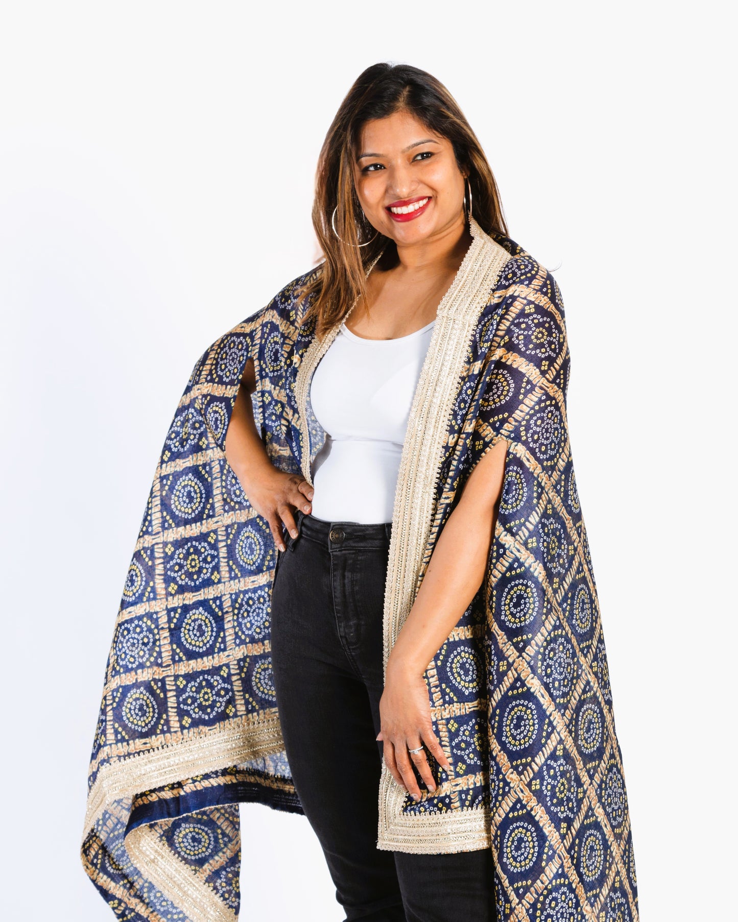 Navy Blue Bandhani Ethnic Cape