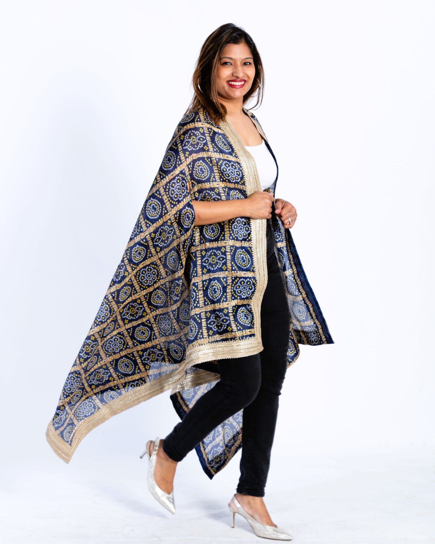 Navy Blue Bandhani Ethnic Cape