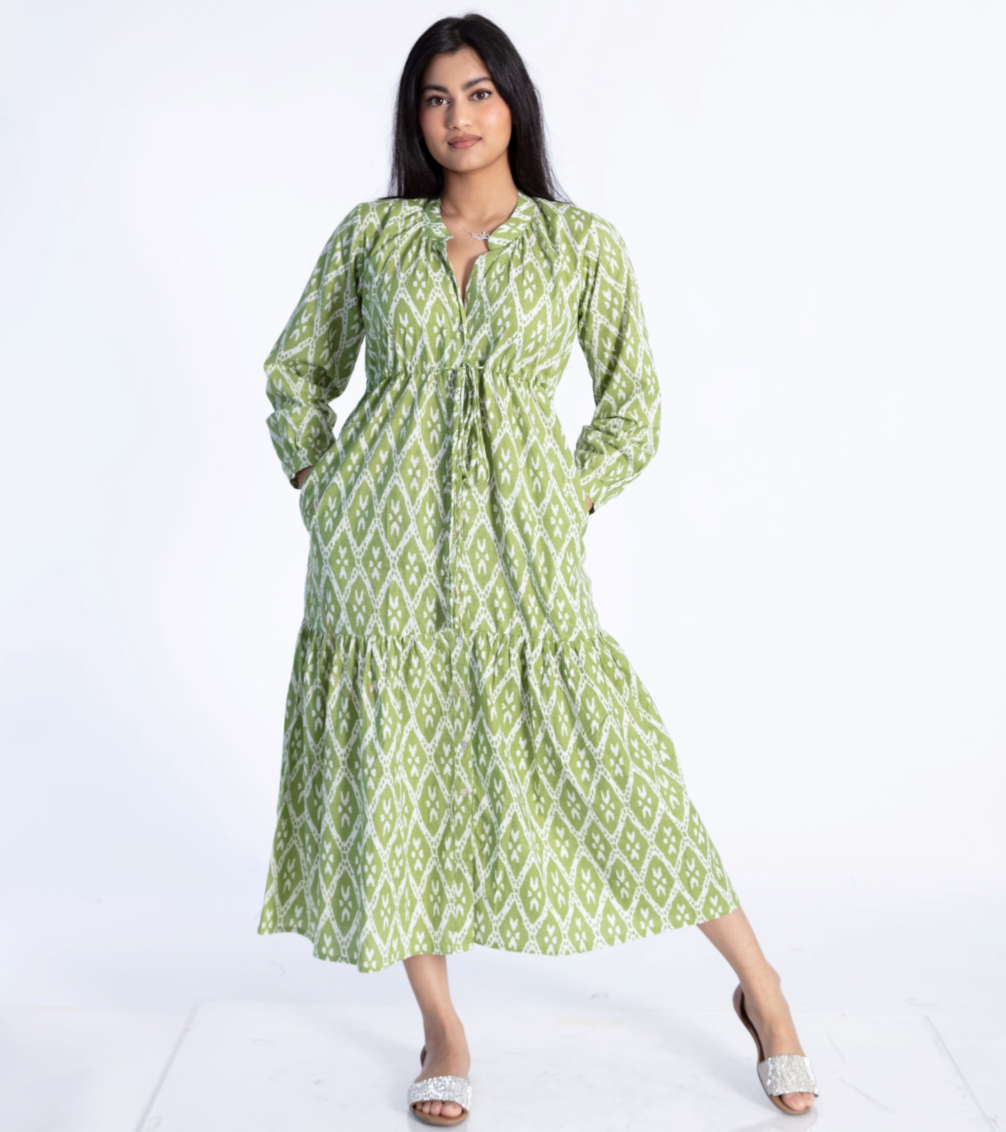 Green Ikat Cape Dress