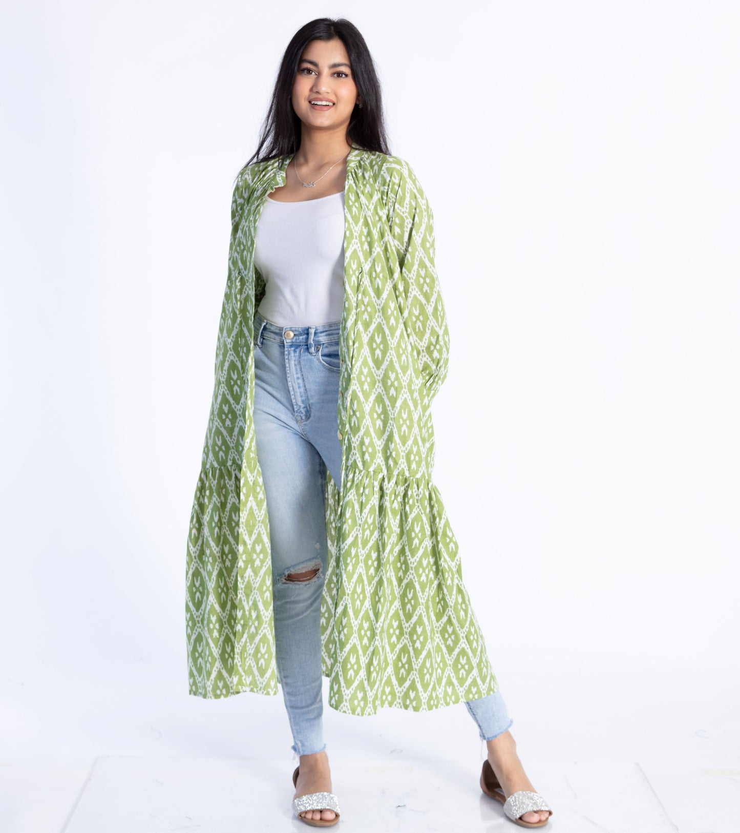 Green Ikat Cape Dress