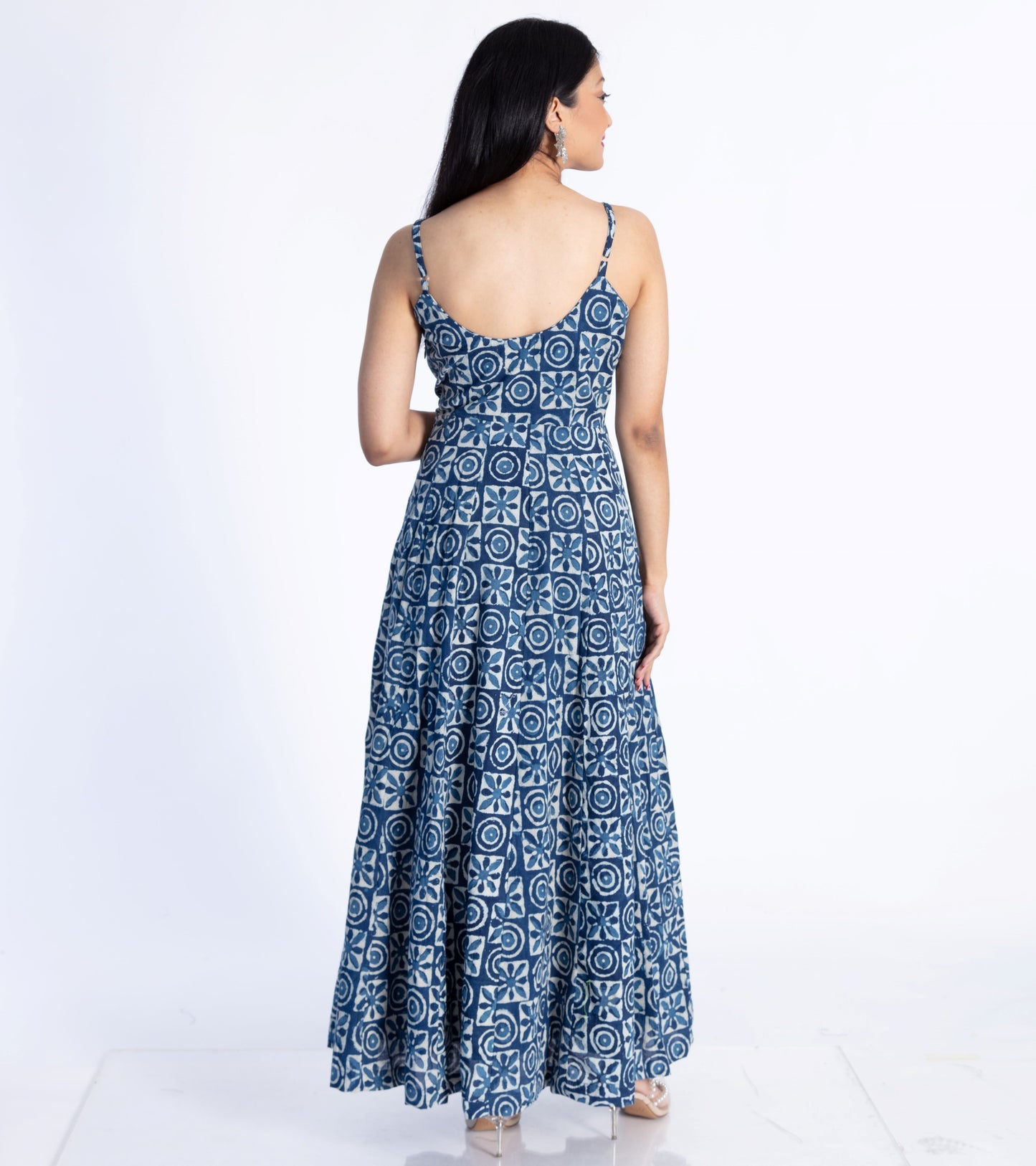 Block Motif Indigo Gown