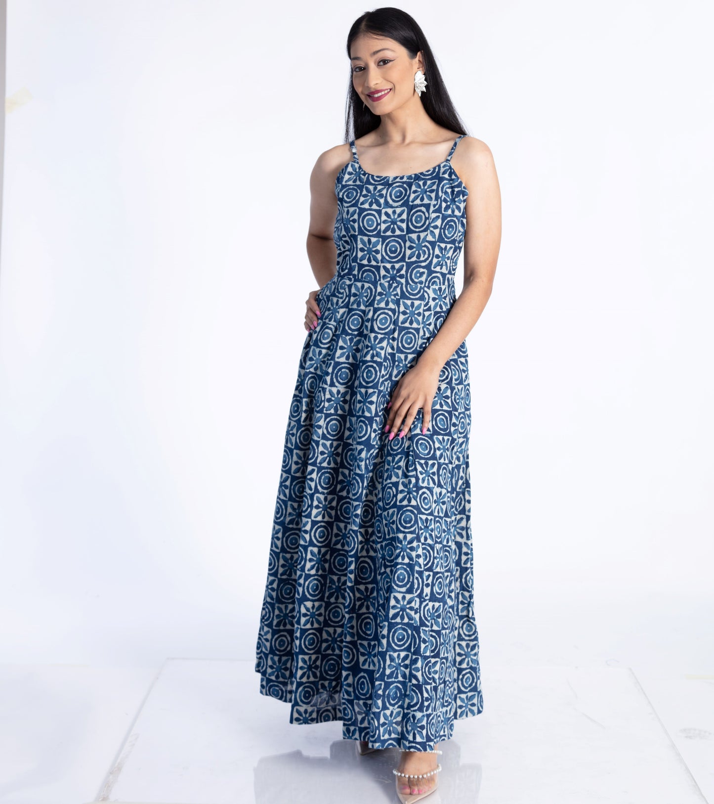 Block Motif Indigo Gown