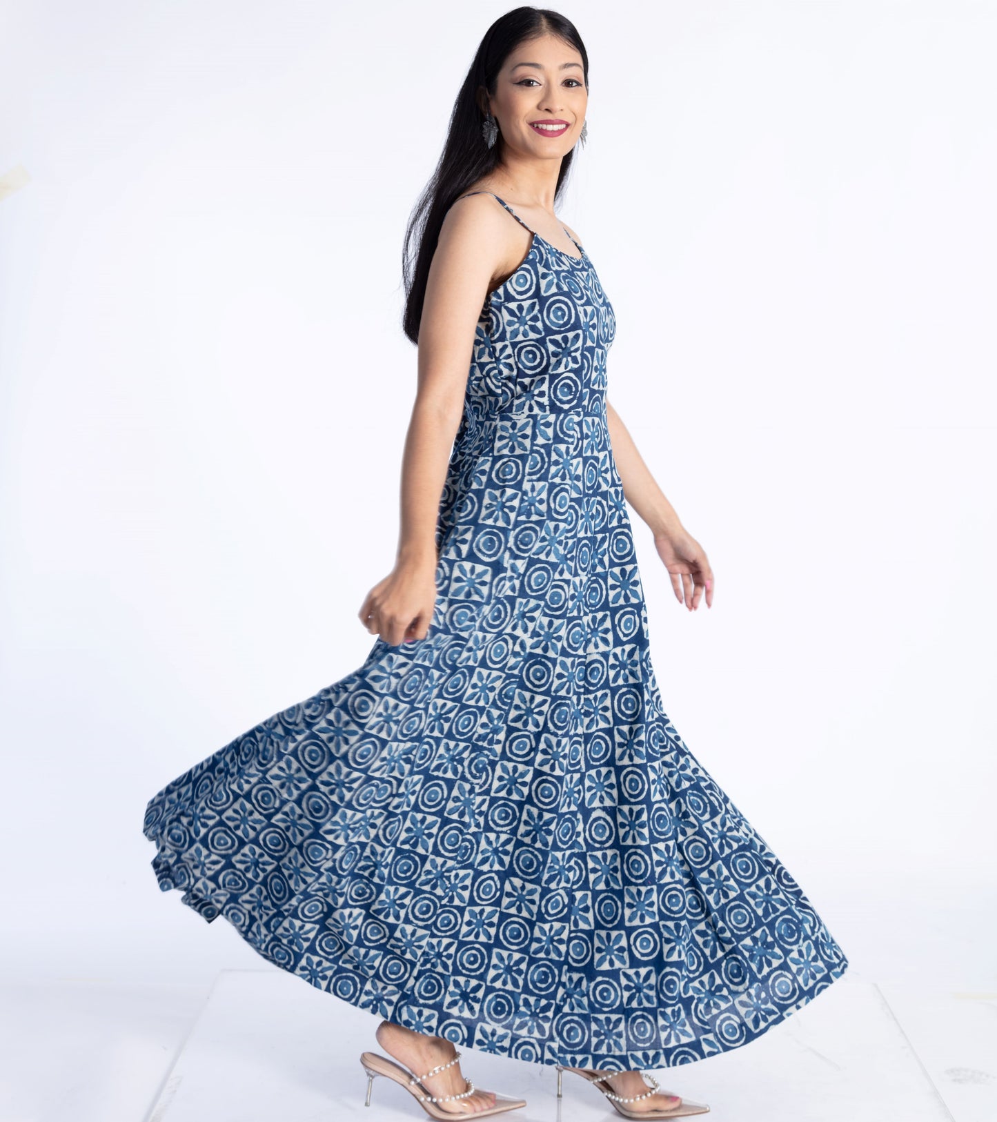 Block Motif Indigo Gown