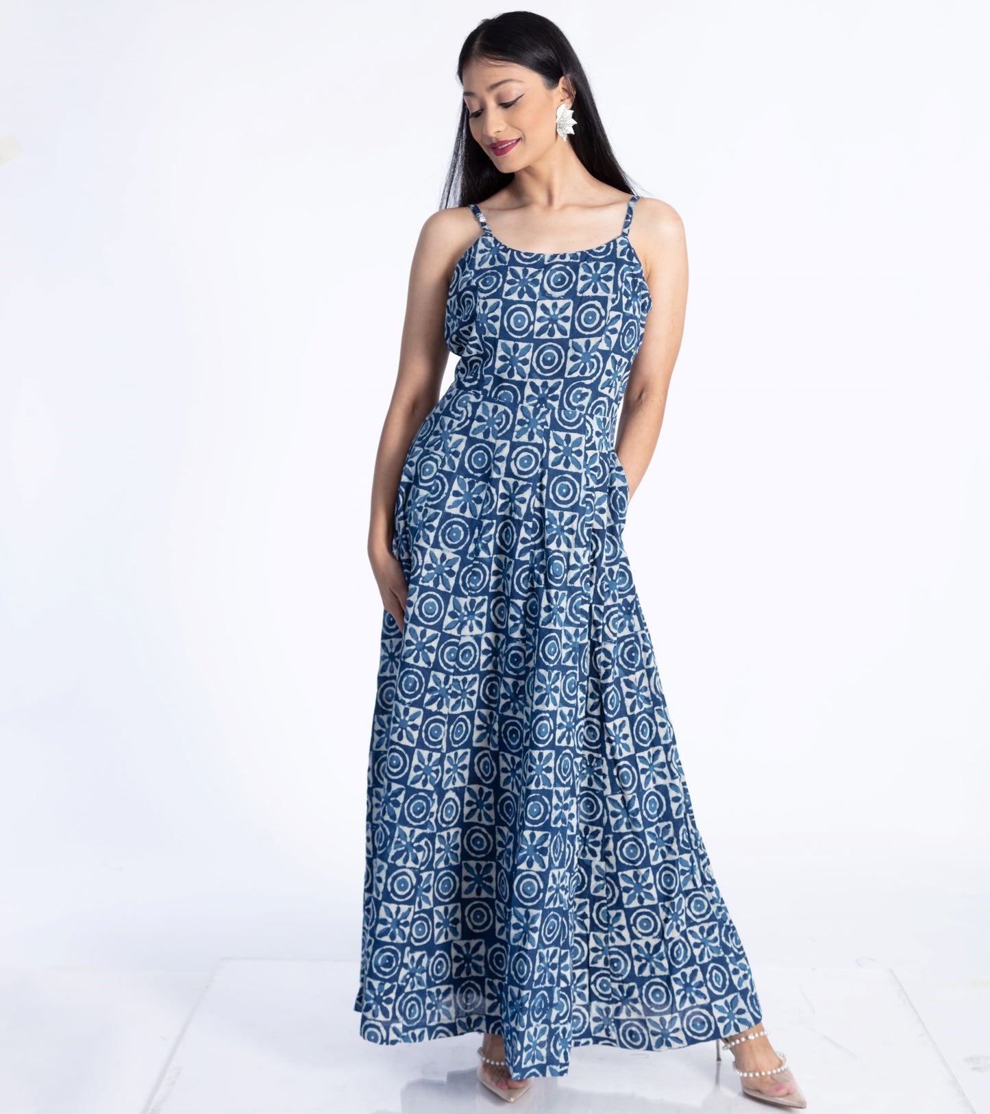 Block Motif Indigo Gown