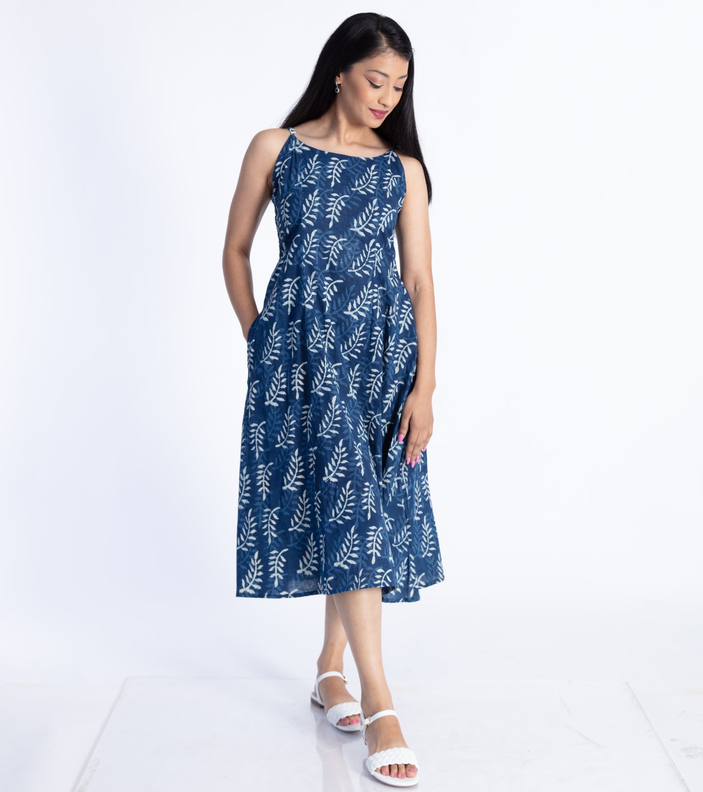 Shirred Summer Dress - Indigo