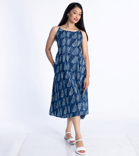 Shirred Summer Dress - Indigo