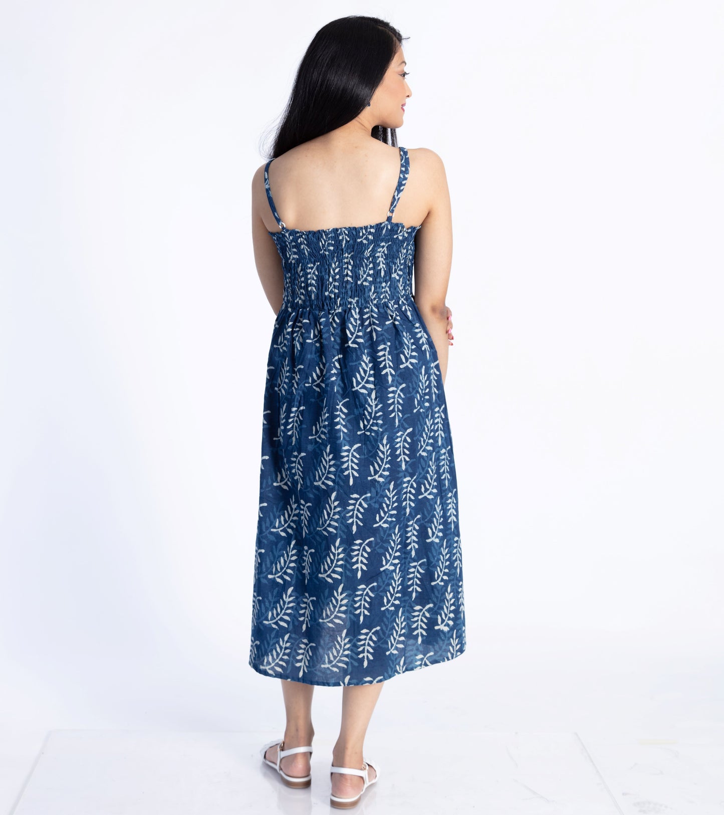 Shirred Summer Dress - Indigo