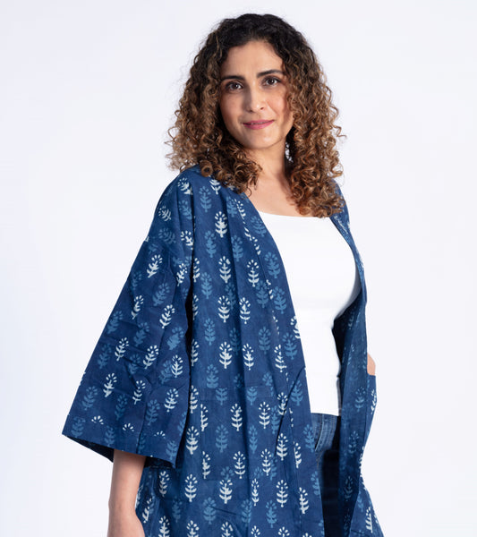 Indigo Motif Cotton Shrug