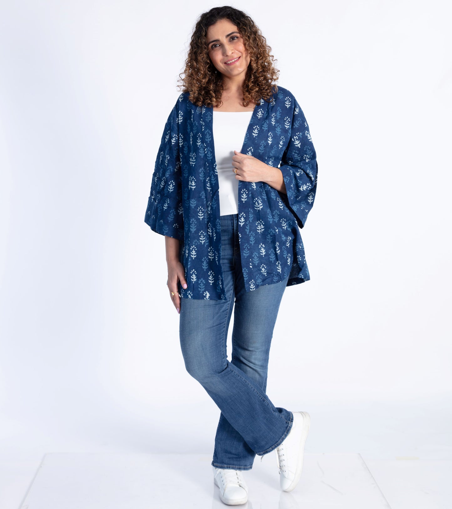 Indigo Motif Cotton Shrug