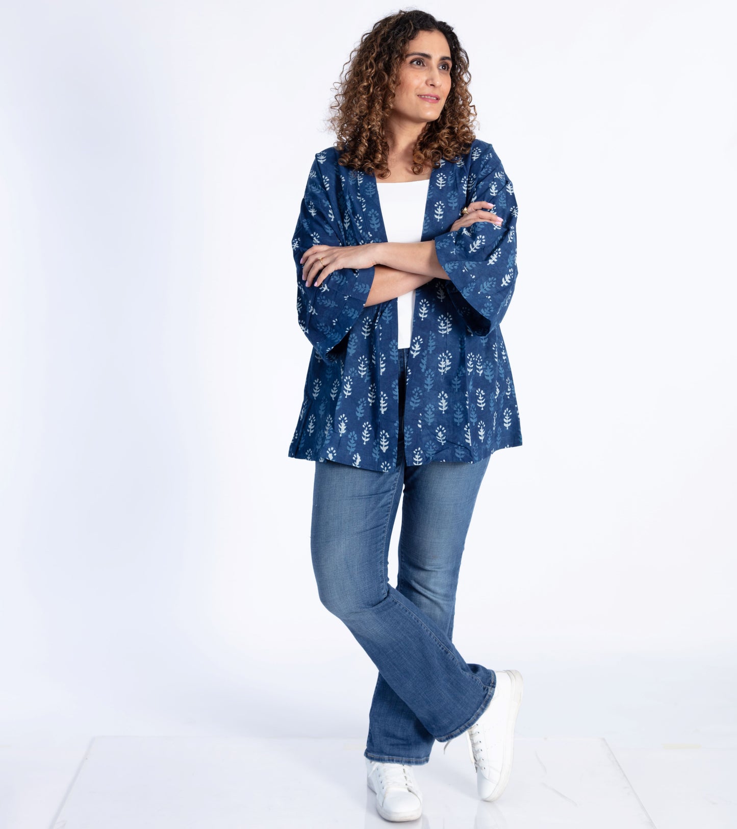 Indigo Motif Cotton Shrug