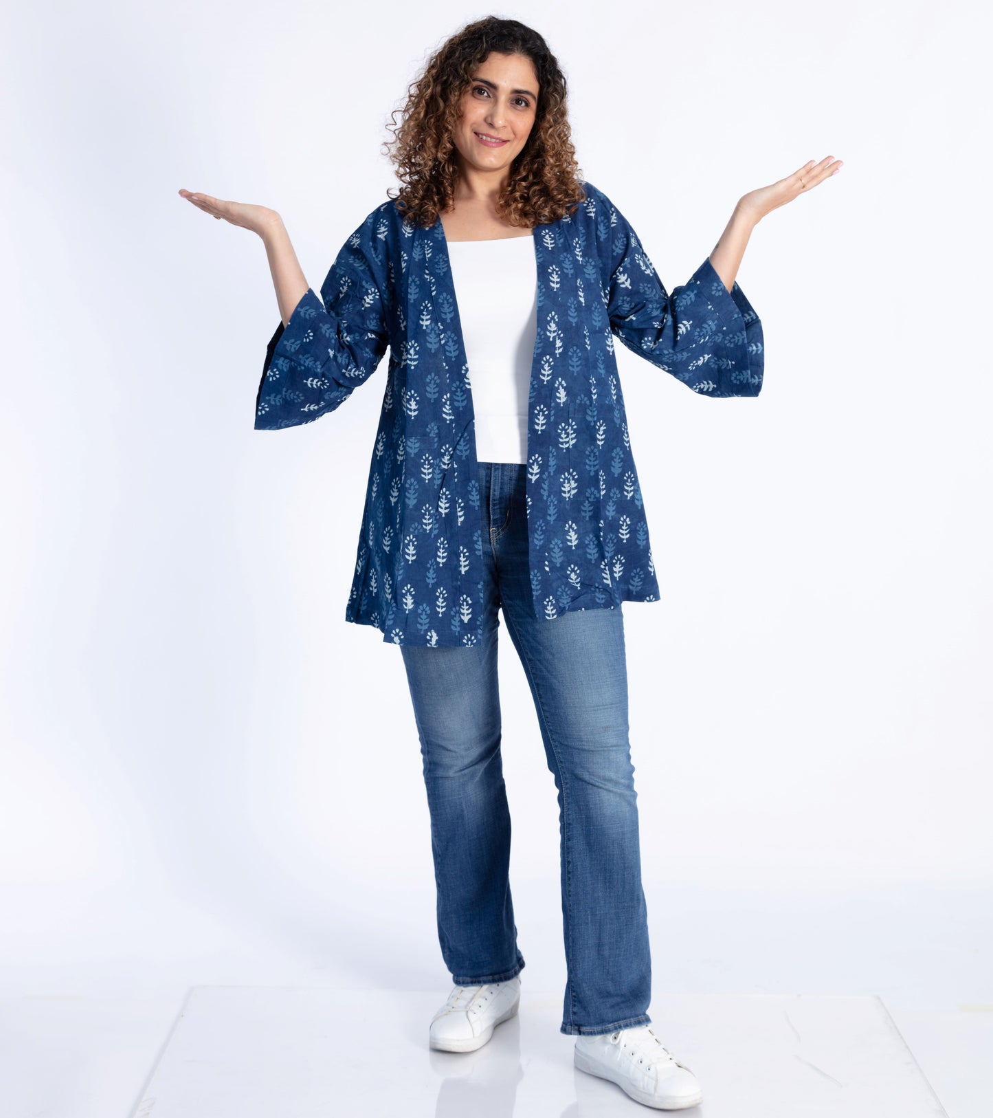 Indigo Motif Cotton Shrug