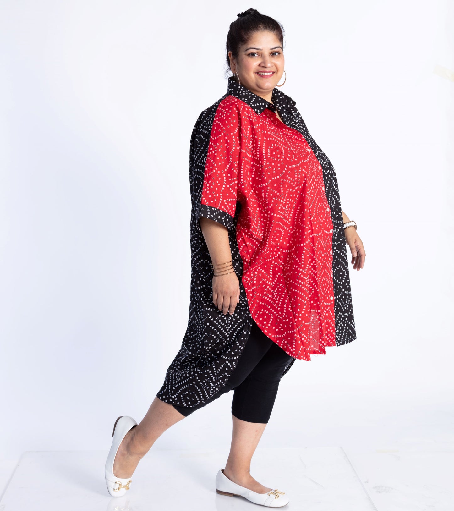 Black & Red Bandhani Shirt Dress