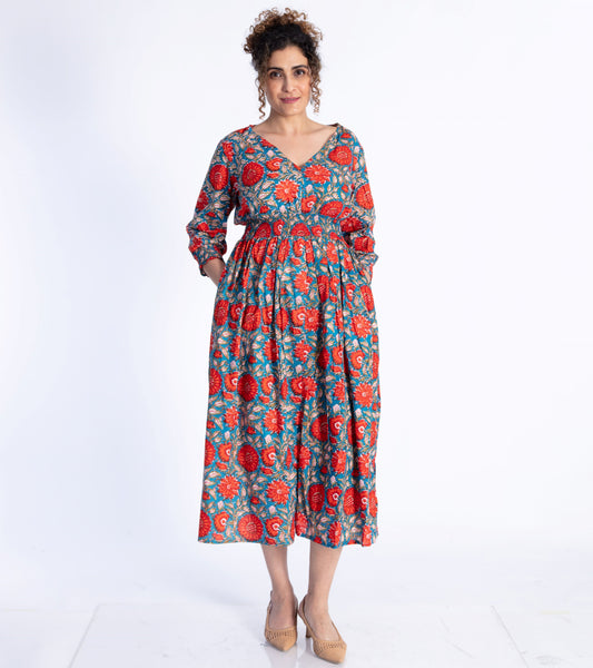 Red Floral Kalamkari Dress