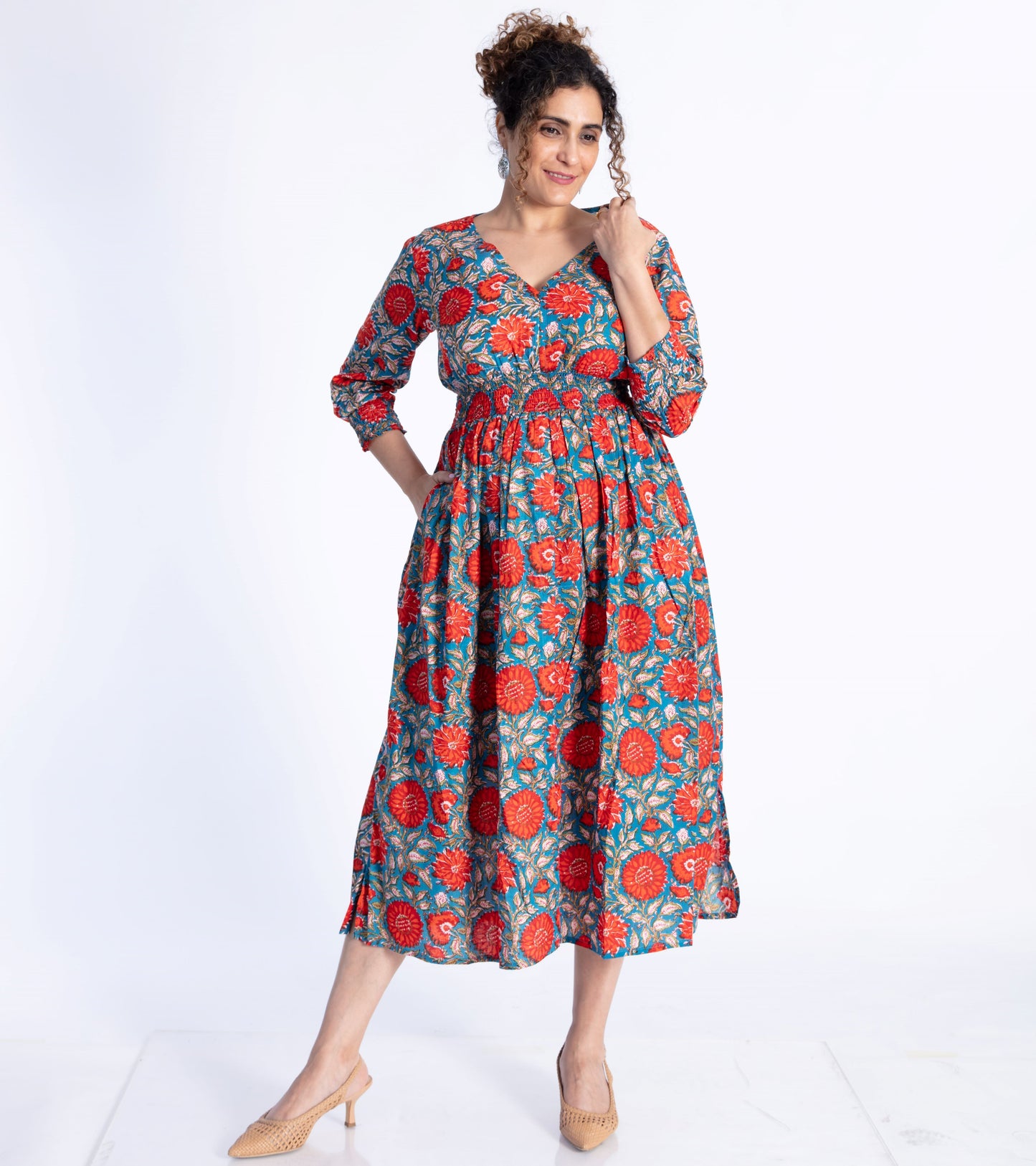 Red Floral Kalamkari Dress